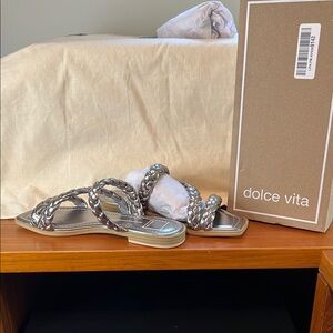 Dolce Vita Metallic Silver Braided Sandals Graphite